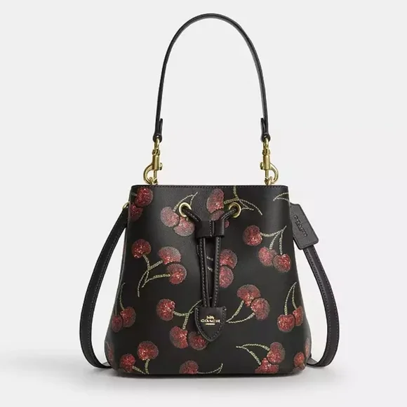 🍒 COACH Rowan Bucket Bag & Rowan Charm w/Sequin Cherry Print - Picture 2 of 14